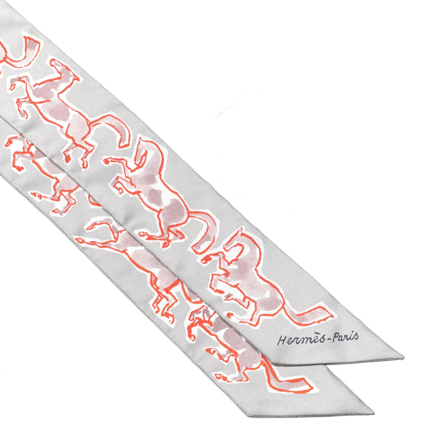 Silk Chevaux En Liberte Twilly Gris Perle Rouge White