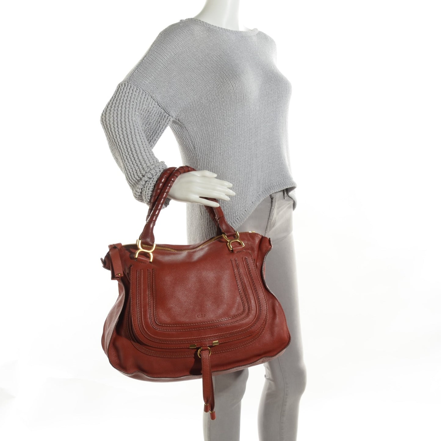 Calfskin Large Marcie Satchel Whiskey