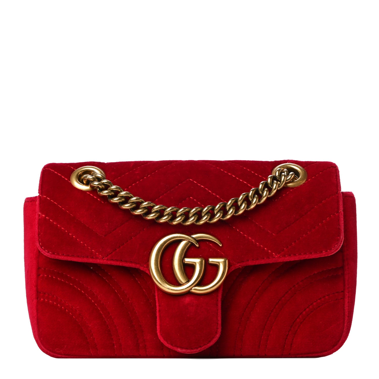 Gucci Velvet Matelasse Mini GG Marmont Shoulder Bag Hibiscus Red 1 of 17