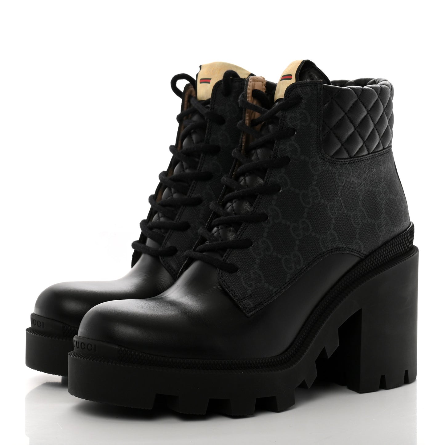 Apollo Calfskin GG Supreme Nappa Samoa Quilted Lace Up Ankle Boots 39.5 Black