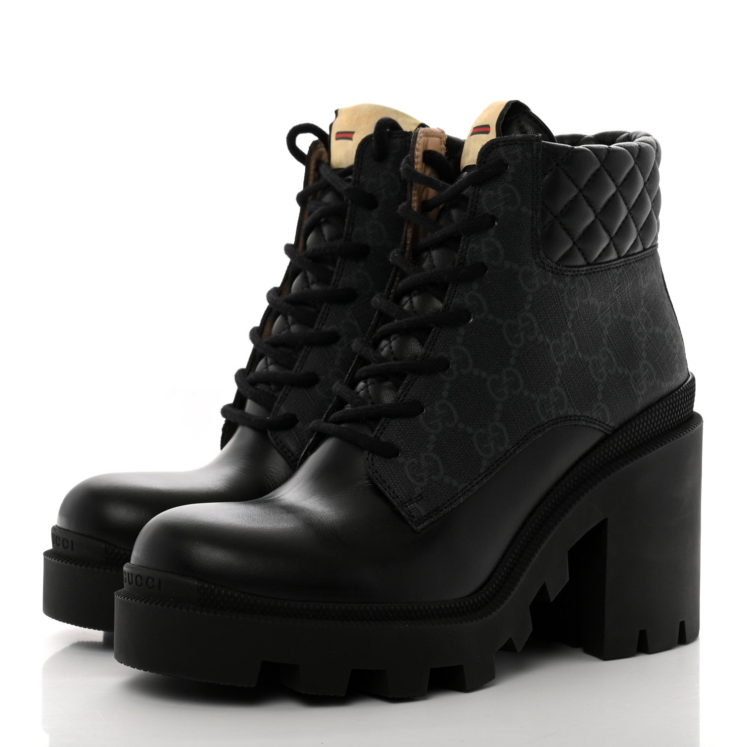 Gucci Apollo Calfskin GG Supreme Nappa Samoa Quilted Lace Up Ankle Boots 39.5 Black 4 of 10
