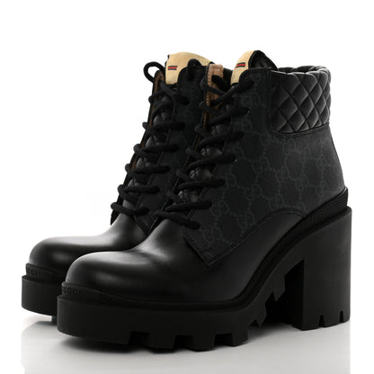 Gucci Apollo Calfskin GG Supreme Nappa Samoa Quilted Lace Up Ankle Boots 39.5 Black 4 of 10
