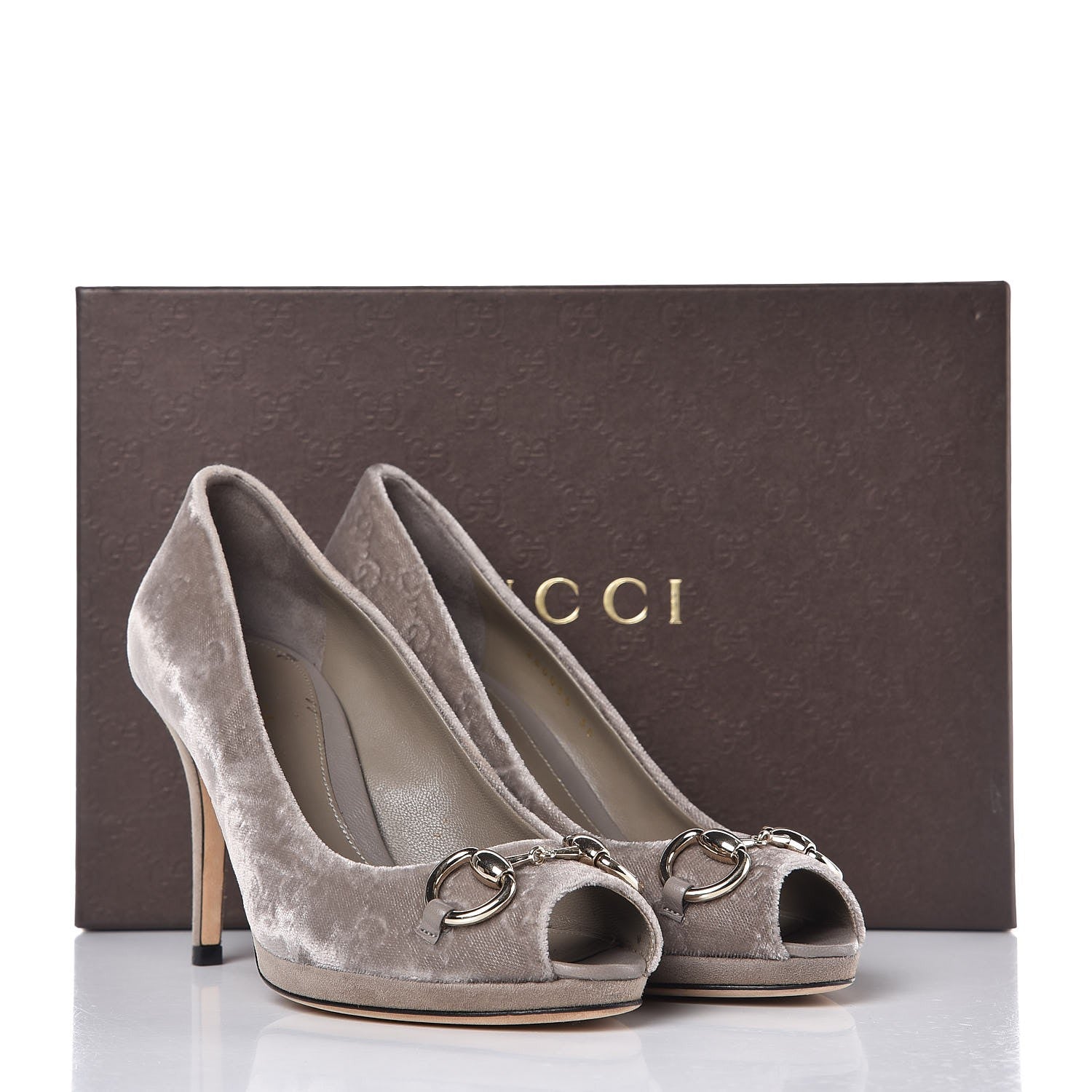 Gucci Velvet GG Monogram Horsebit Open Toe Pumps 36 New Fango 11 of 11
