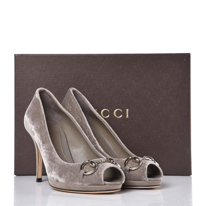 Gucci Velvet GG Monogram Horsebit Open Toe Pumps 36 New Fango 11 of 11