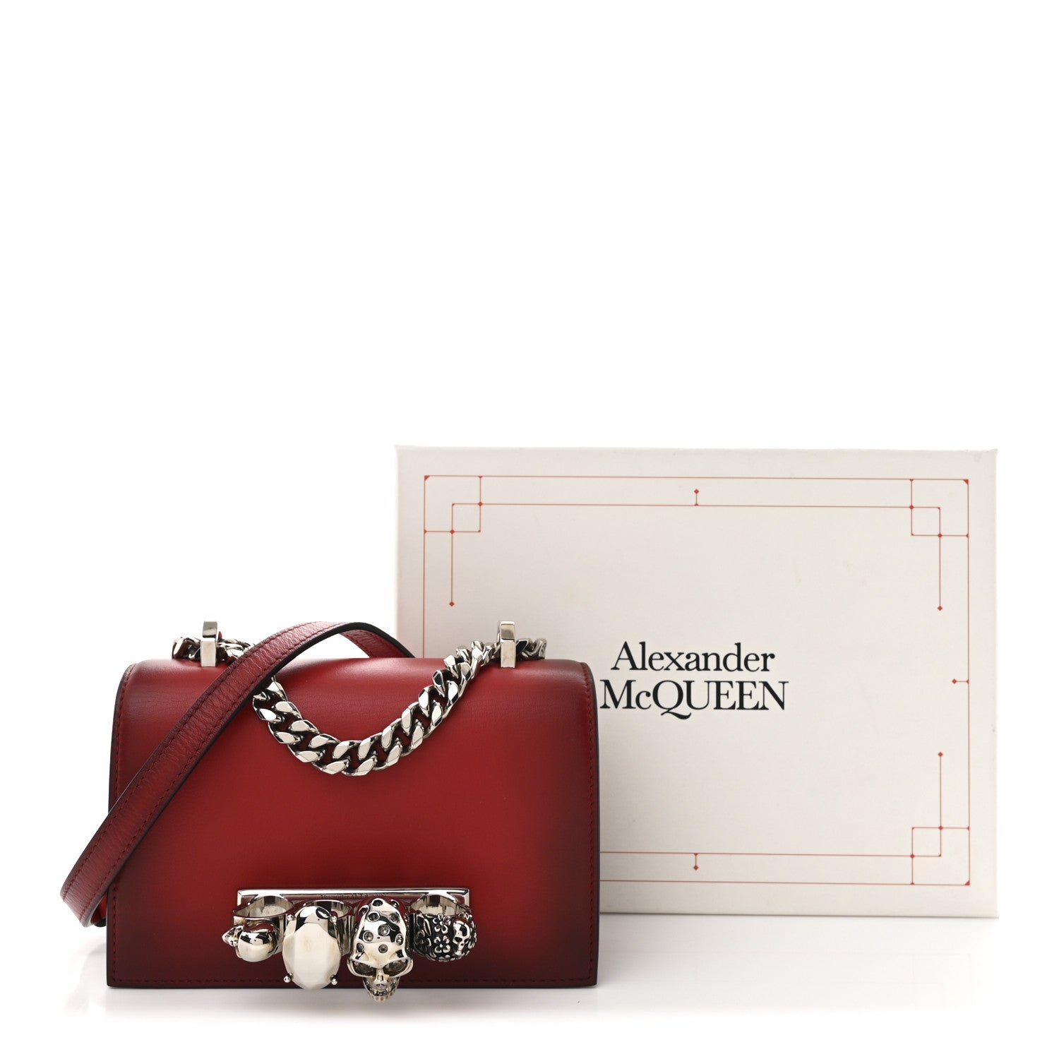 Alexander McQueen Ombre Calfskin Knuckle Jeweled Satchel Red Multicolor 13 of 13