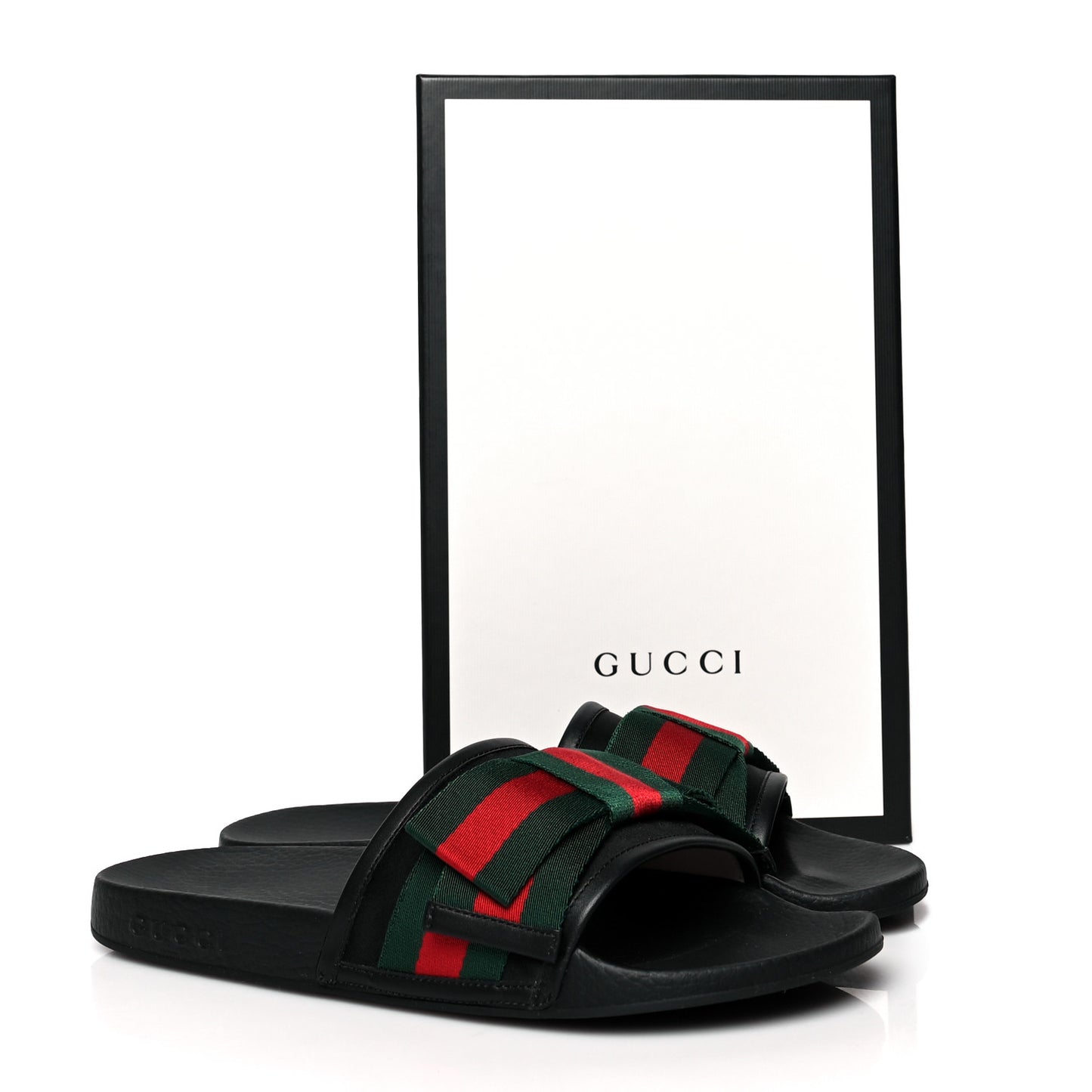 Satin Web Bow Slide Sandals 40 Black