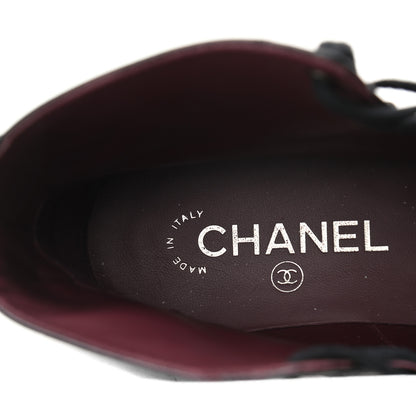 Chanel Crackled Calfskin Velvet Pearl Combat Short Boots 37.5 Black 7 of 8