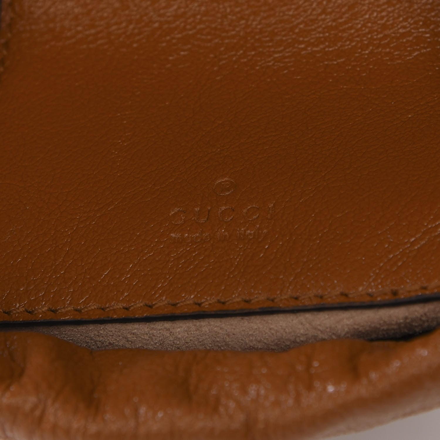 Gucci Vintage Effect Calfskin Matelasse Diagonal Mini Torchon GG Marmont 2.0 Bucket Bag Cognac 12 of 13