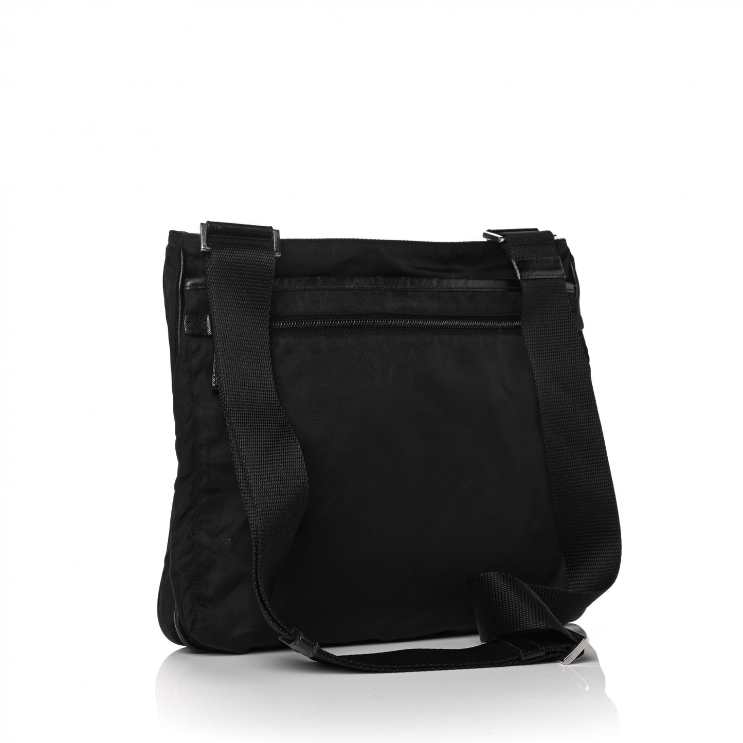 Tessuto Nylon Saffiano Flat Messenger Bag Black