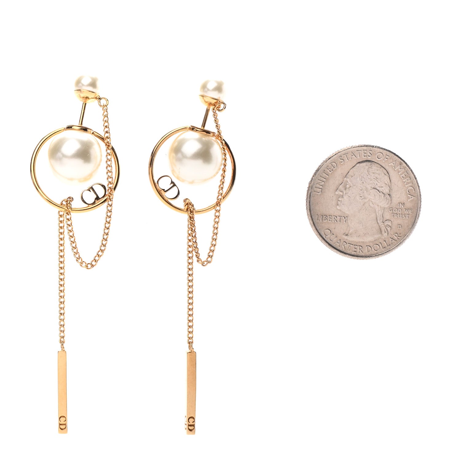 Christian Dior Pearl Tribales Dangle Chain Earrings Gold 2 of 4