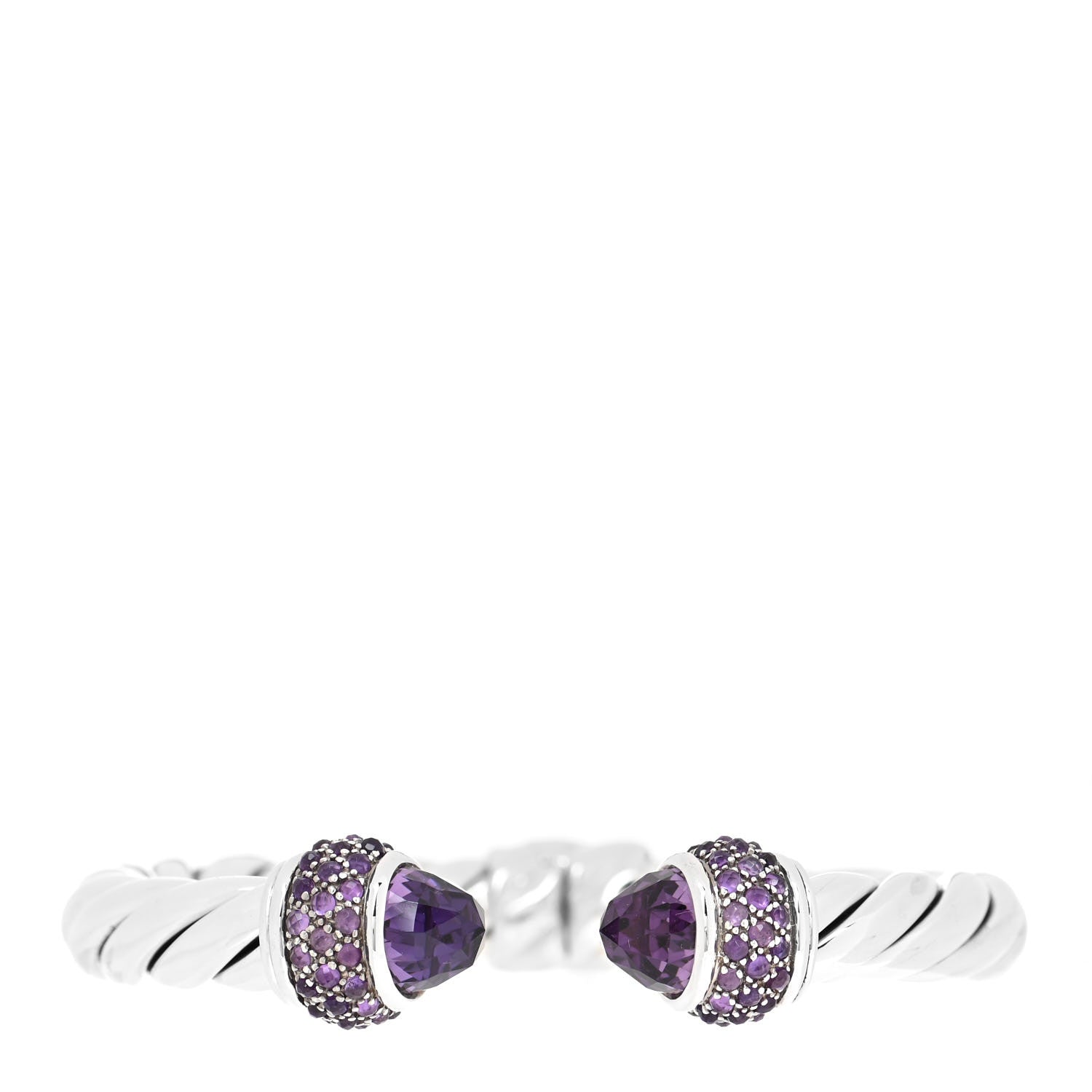 David Yurman Sterling Silver Amethyst Ostera 10mm Cable Hinge Bracelet 1 of 4