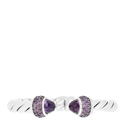 David Yurman Sterling Silver Amethyst Ostera 10mm Cable Hinge Bracelet 1 of 4
