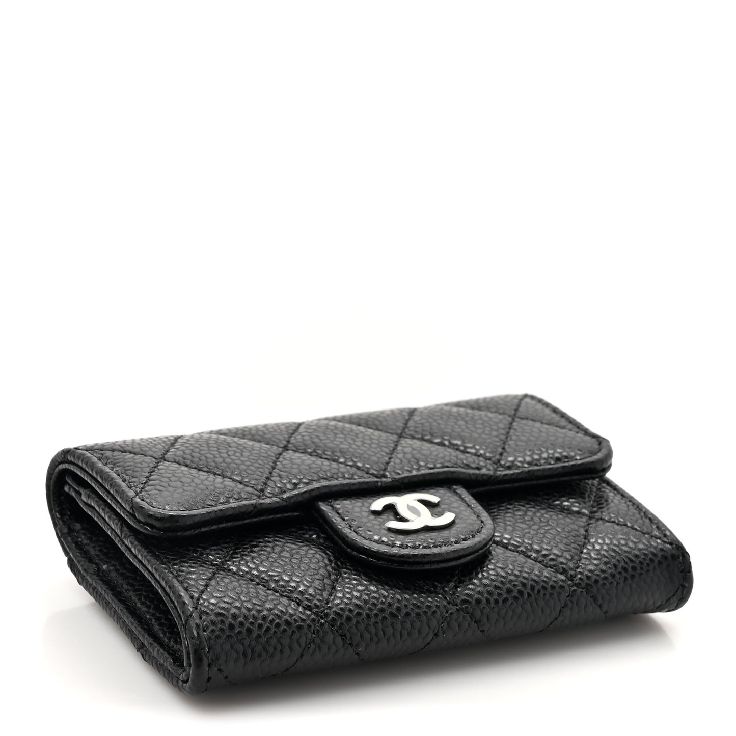 Caviar Quilted Flap Card Holder Wallet Black