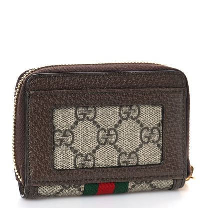 Gucci GG Supreme Monogram Textured Dollar Calfskin Web Ophidia Zip Around Card Case Wallet Beige Ebony New Acero 3 of 9