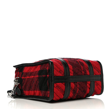 Balenciaga Wool Cuir Arena Plaid Diagonal Allover Logo Matelasse XS Bazar Shopper Tote Red Black 4 of 12