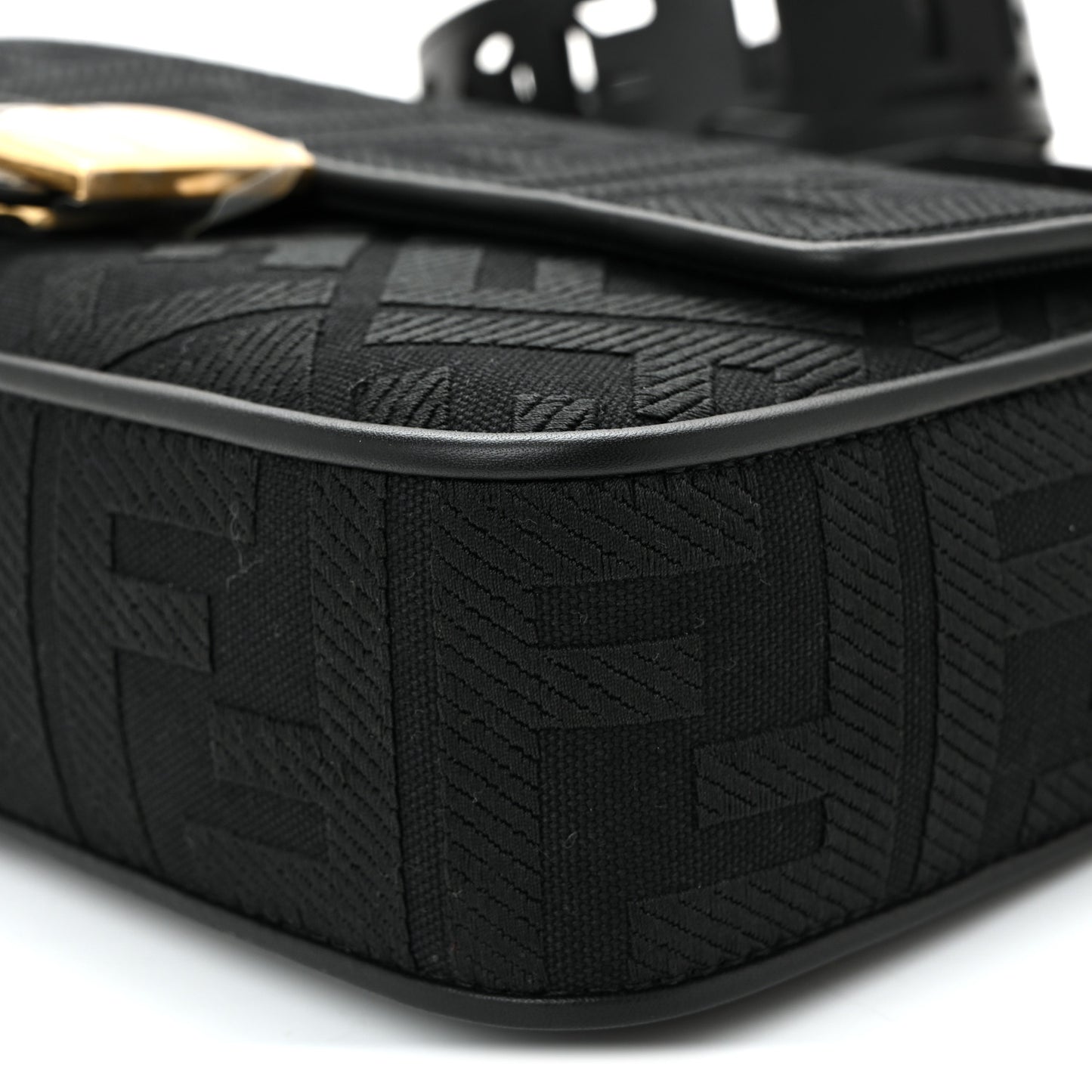 Canvas Vitello King Extra Strap FF Embroidered Baguette Black