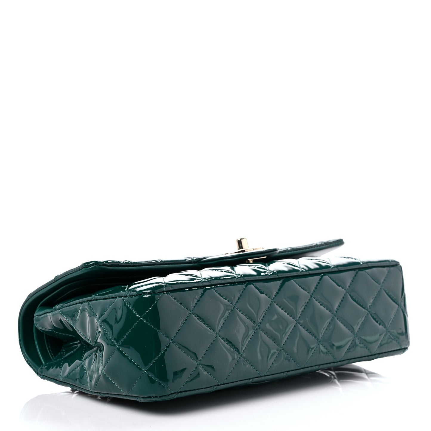 Patent Calfskin Quilted Medium Double Flap Green