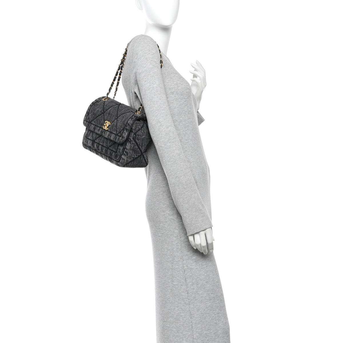 Chanel Washed Denim Quilted Large Flap Bag Black 2 of 10