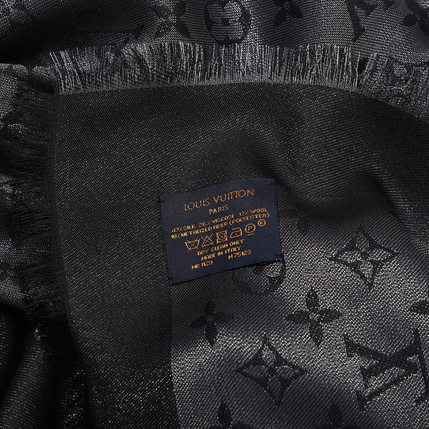 Silk Lurex Wool Monogram Shine Shawl Black