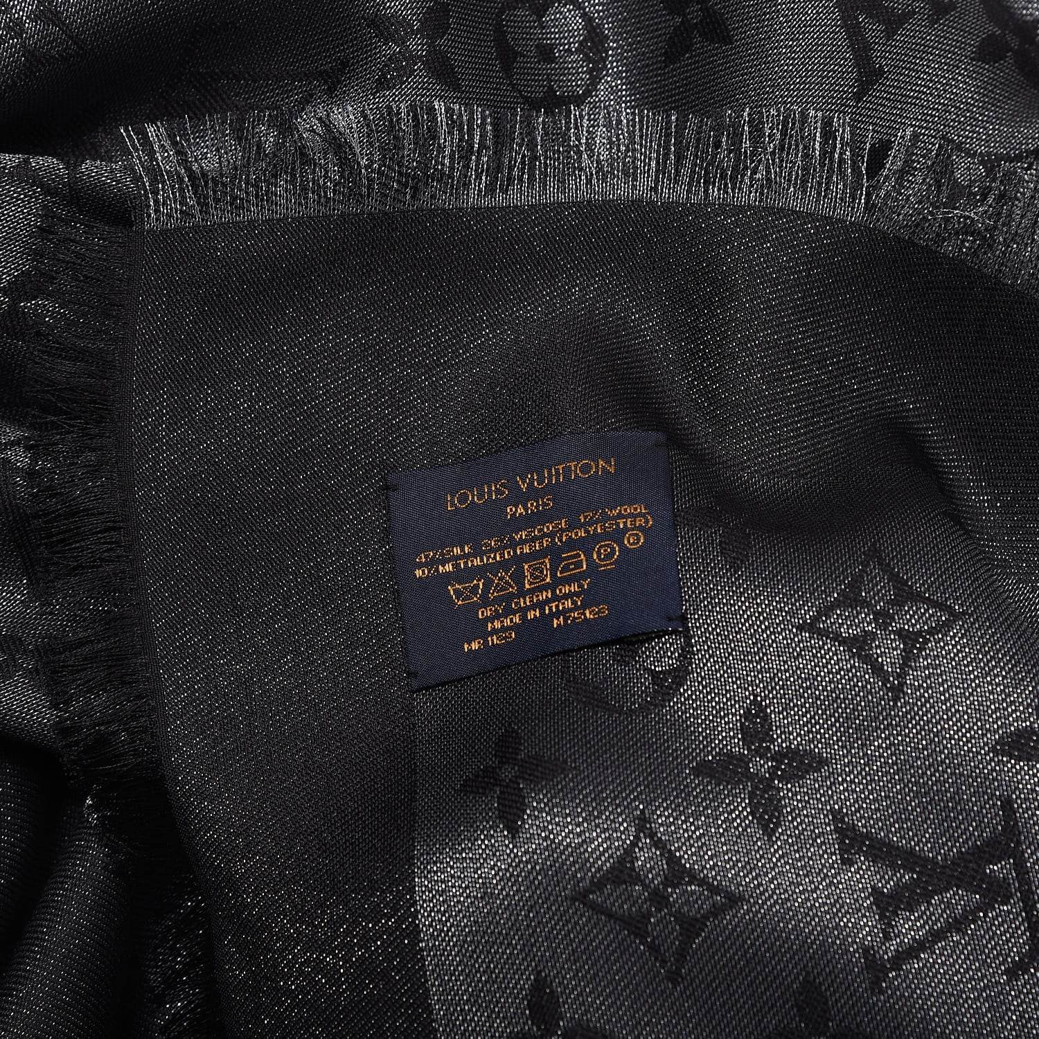 Louis Vuitton Silk Lurex Wool Monogram Shine Shawl Black 3 of 3