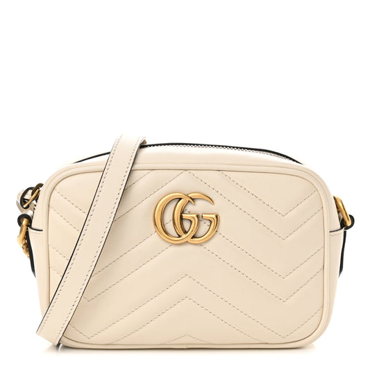 Calfskin Matelasse Mini GG Marmont Chain Shoulder Bag White