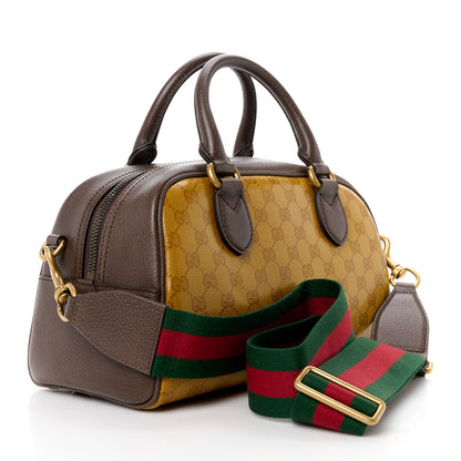 Gucci X ADIDAS Crystal Vintage Monogram Textured Dollar Calfskin Web Trefoil Logo Mini Bowling Bag Mid Natural Nut Off White New Acero 3 of 12