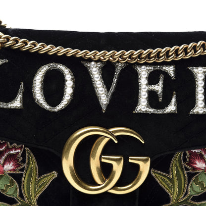 Gucci Velvet Matelasse Loved Embroidered Medium GG Marmont Shoulder Bag Black 11 of 12