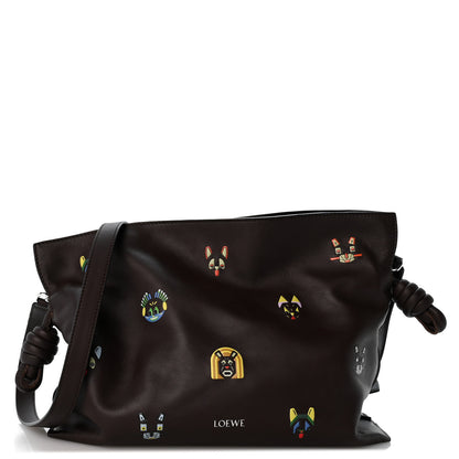 Loewe X Louis Wain Calfskin Futurist Cats Medium Flamenco Knot Clutch Brown 1 of 12