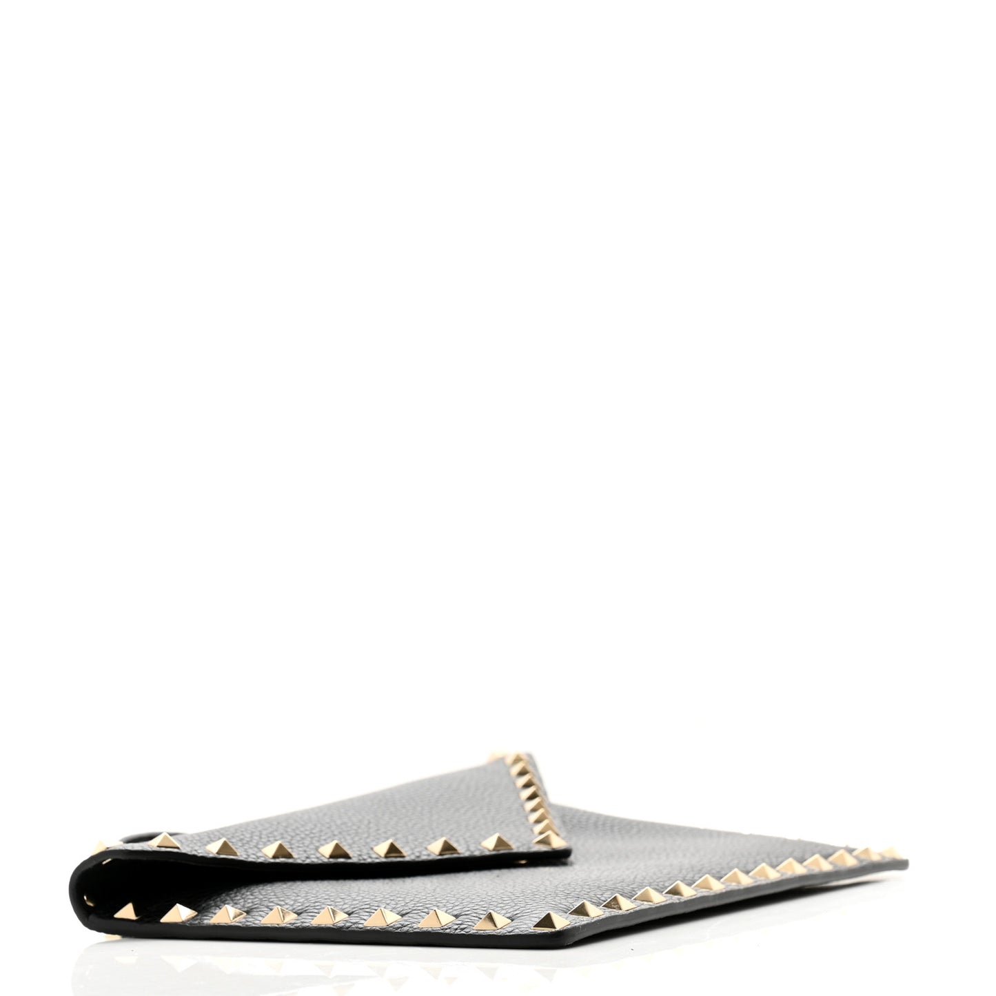 Pebbled Calfskin Medium Rockstud Envelope Flat Wristlet Pouch Black