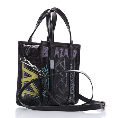 Balenciaga Agneau Arena Graffiti All Over XXS Bazar Shopper Tote Black Multicolor 3 of 9