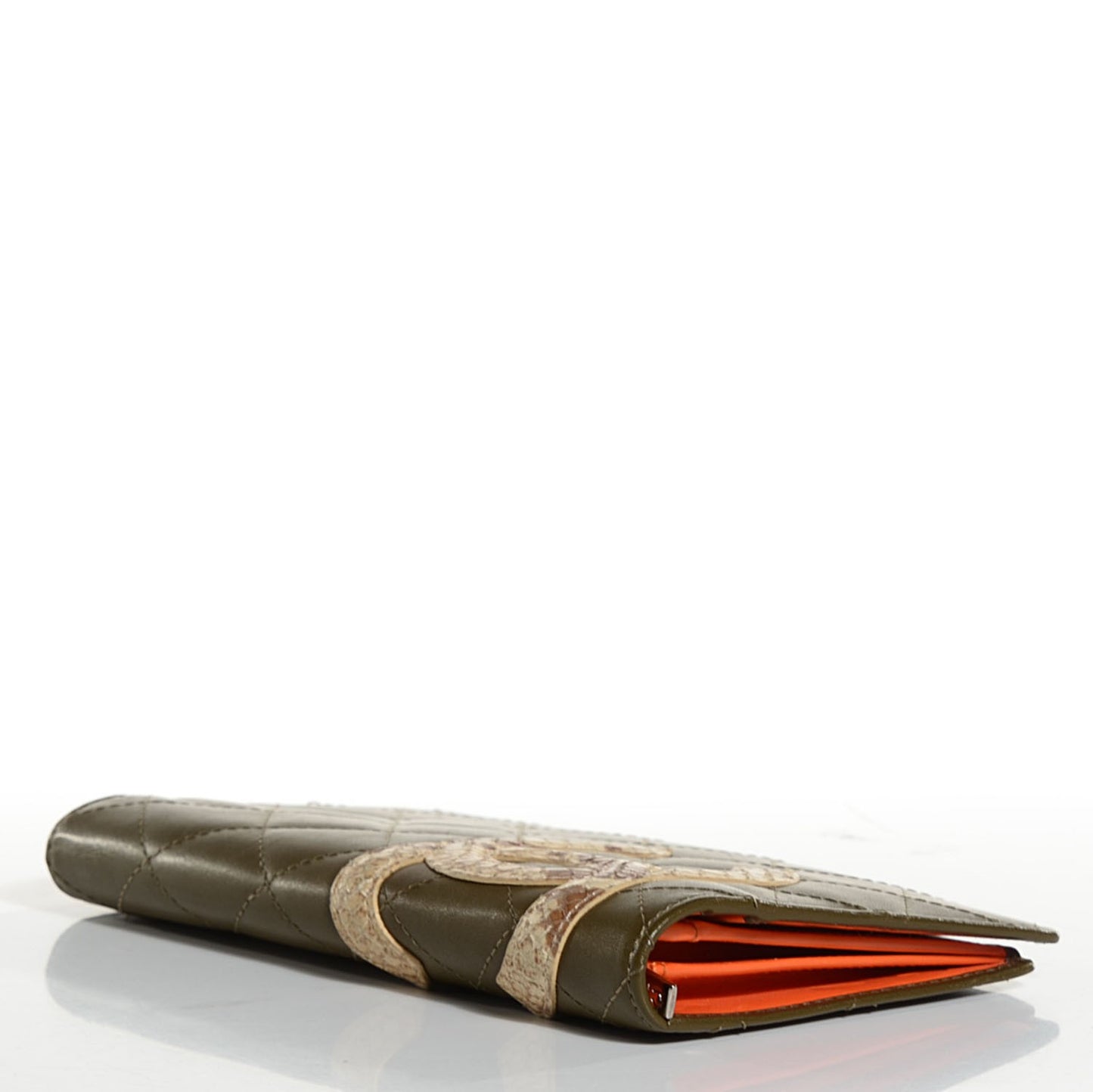 Calfskin Python Quilted Cambon Yen Wallet Khaki