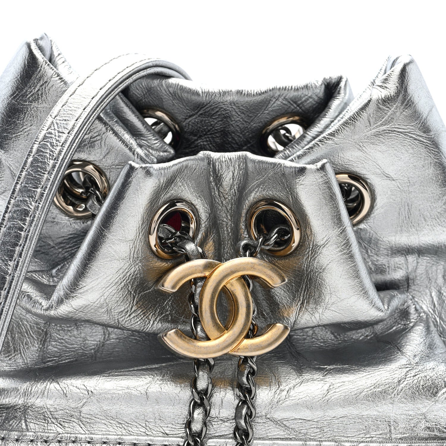 Chanel Metallic Aged Calfskin Quilted Small Gabrielle Bucket Silver 7 of 9