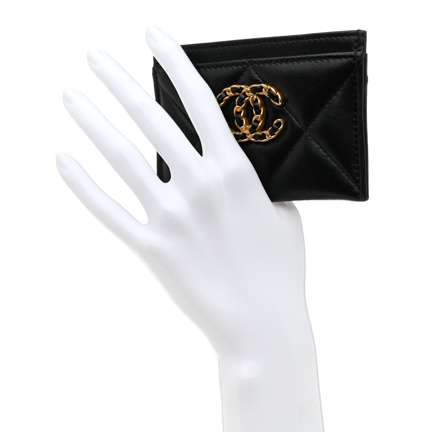 Chanel Shiny Goatskin Quilted Chanel 19 Card Holder Black 2 of 8