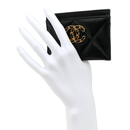 Chanel Shiny Goatskin Quilted Chanel 19 Card Holder Black 2 of 8