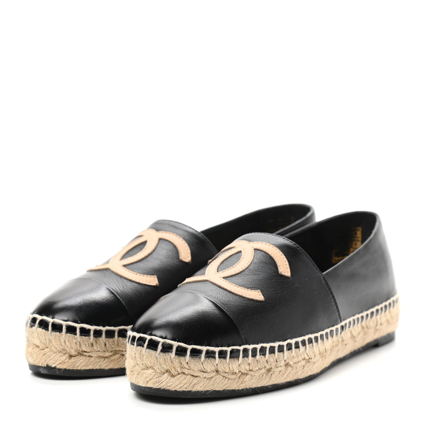 Lambskin Shiny Calfskin CC Espadrilles 35 Black Beige