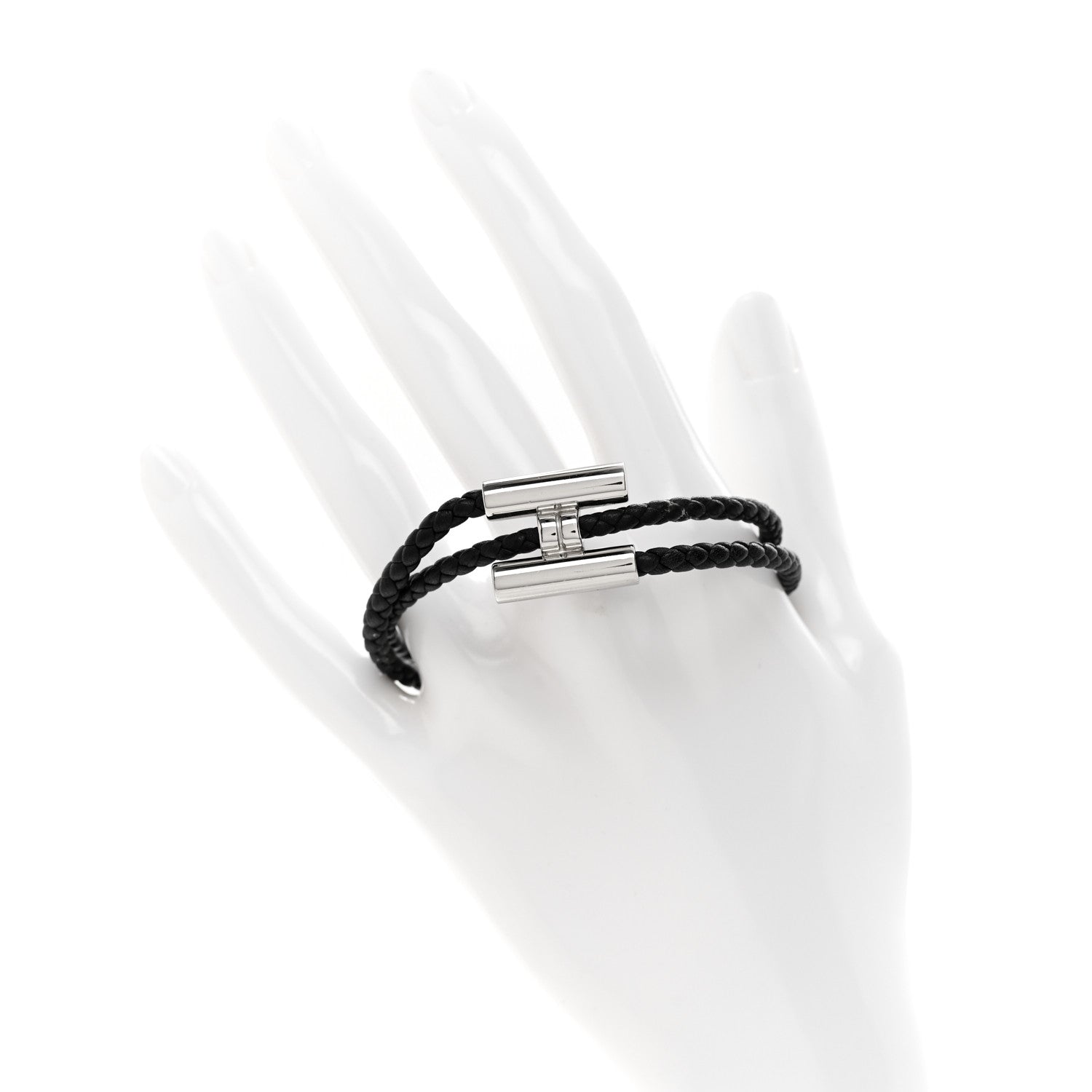 Hermes Swift Double Wrap Cord Tournis Tresse Bracelet T3 Black 2 of 5