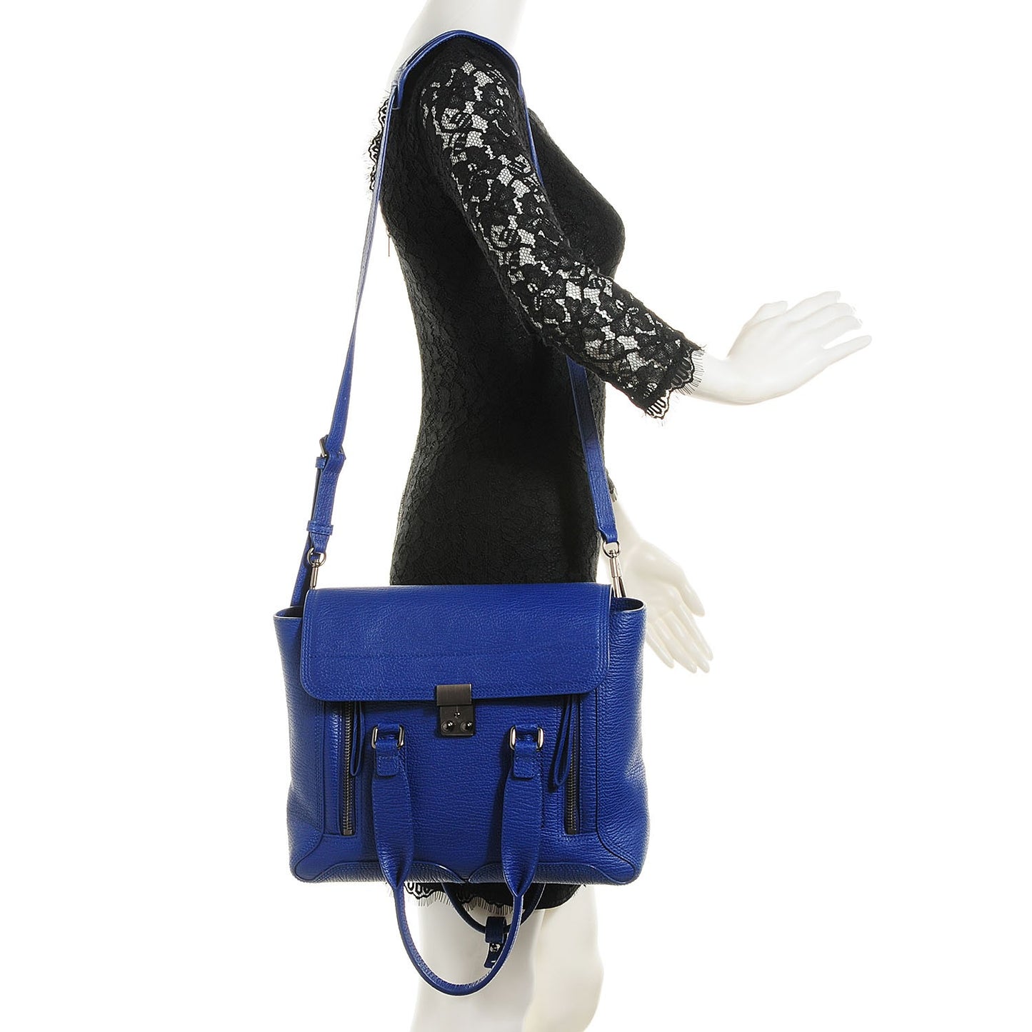 3.1 Textured Calfskin Medium Pashli Satchel Cobalt Blue