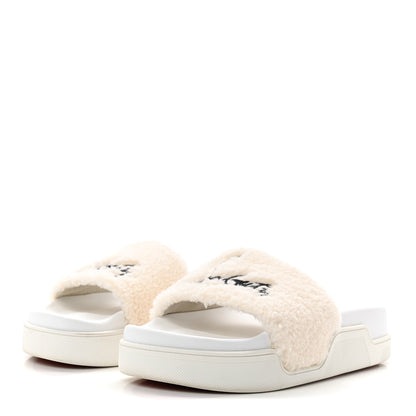 Christian Louboutin Faux Shearling Embroidered Pool Donna Flat Slide Sandals 36.5 White 3 of 10