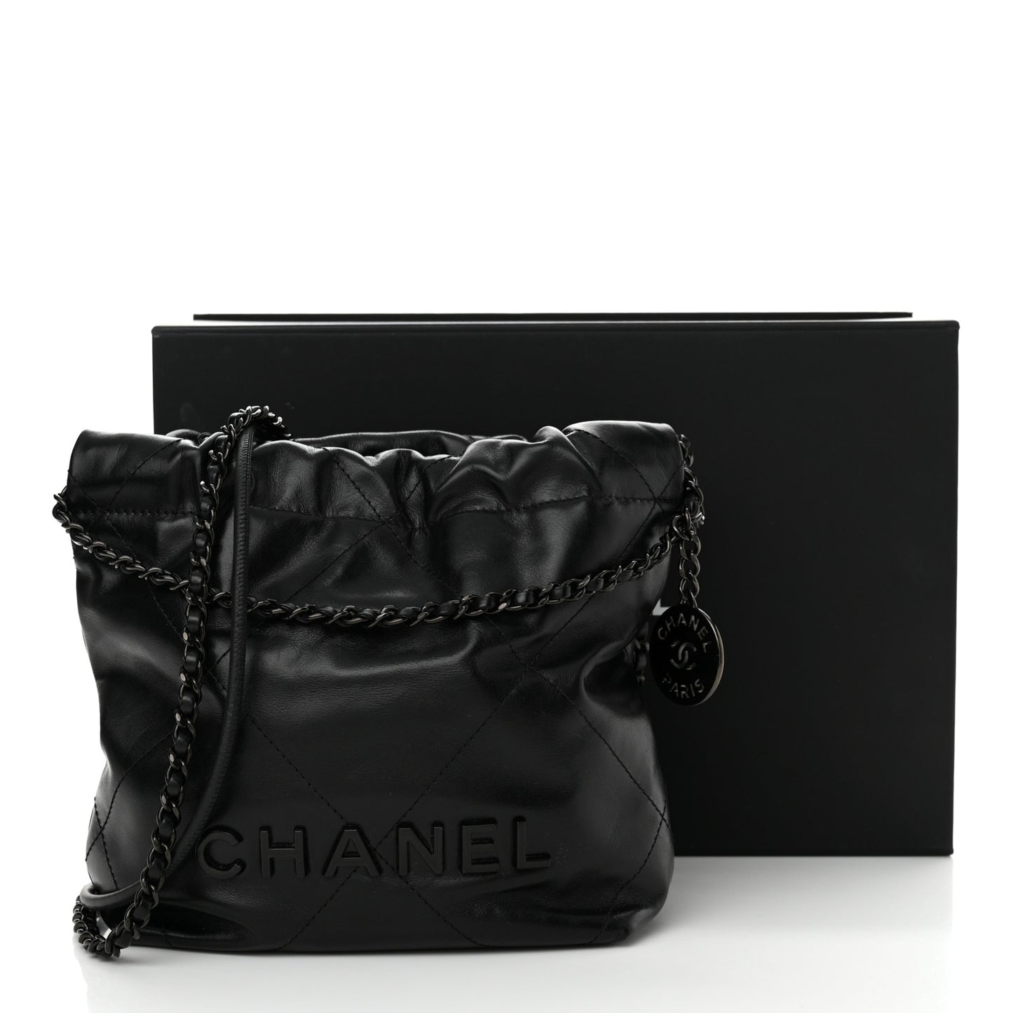 Shiny Calfskin Quilted Mini Chanel 22 So Black
