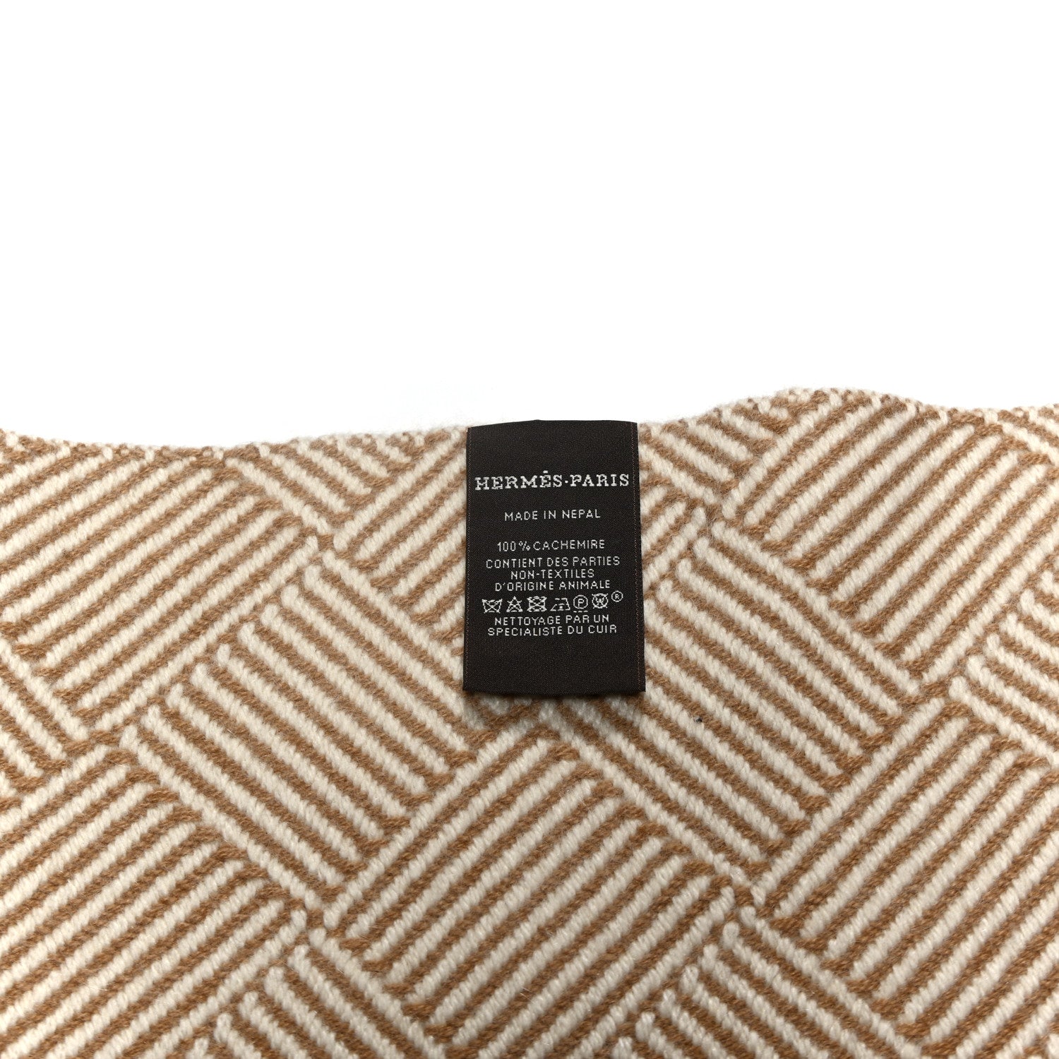 Hermes Cashmere Tile Weave Muffler Camel Ecru 4 of 5