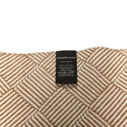 Hermes Cashmere Tile Weave Muffler Camel Ecru 4 of 5