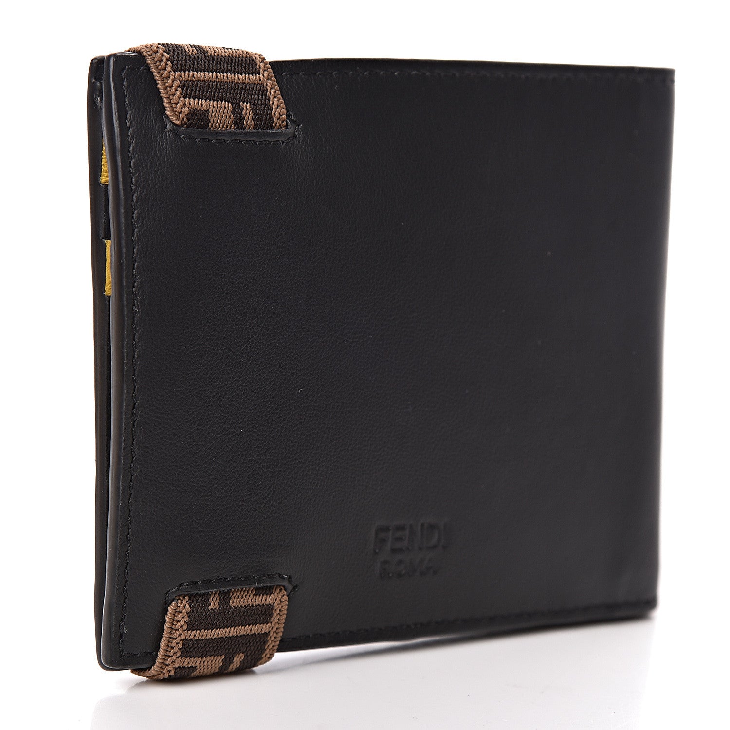 Fendi Vitello Grace Elastic FF Bi-Color Bi-Fold Wallet Black Sunflowers 3 of 8