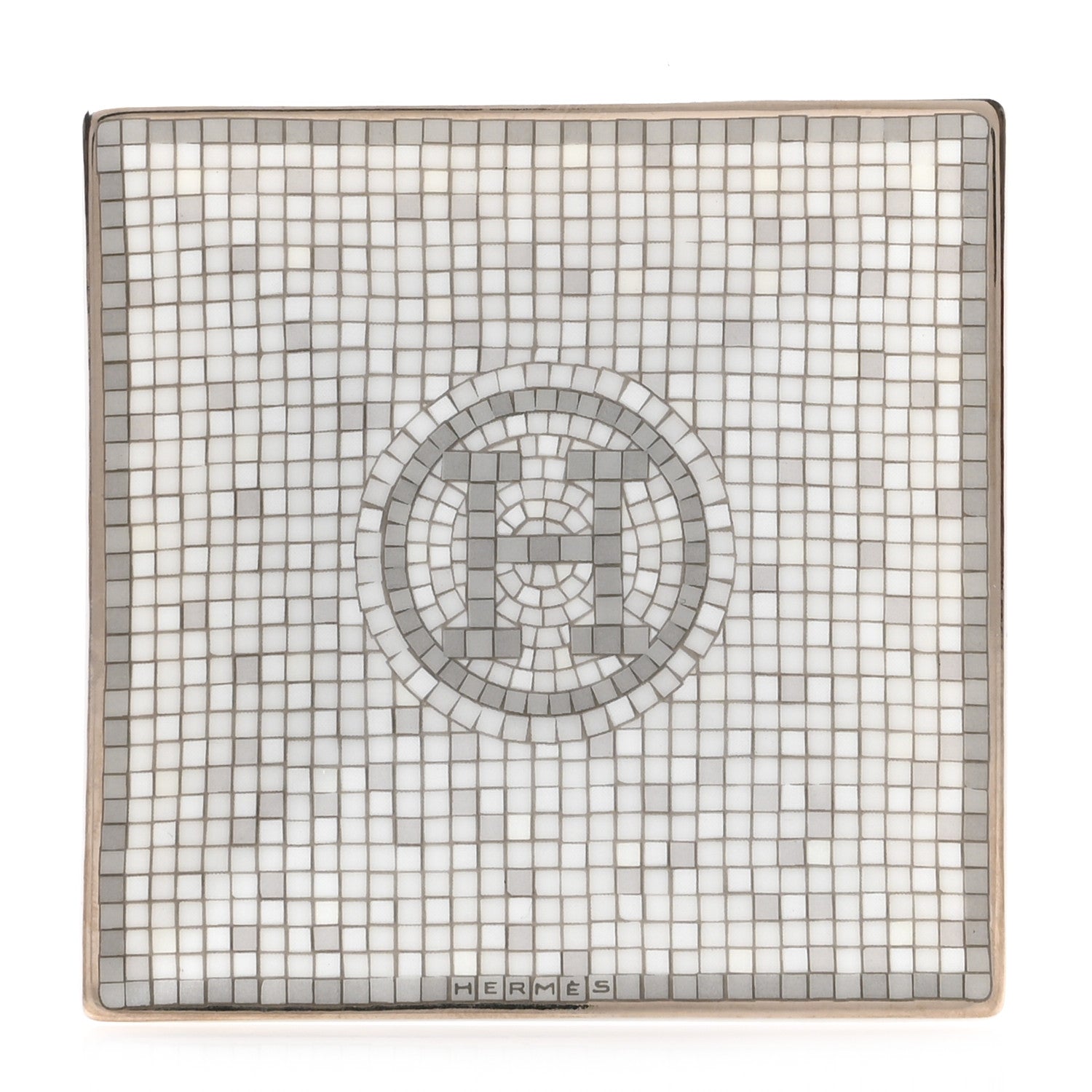 Hermes Porcelain Mosaique Au 24 Platinum Square Plate N°1 1 of 4