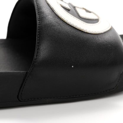 Gucci Nappa Miro Soft Calfskin Womens Interlocking G Slide Sandals 37 Black White 9 of 12