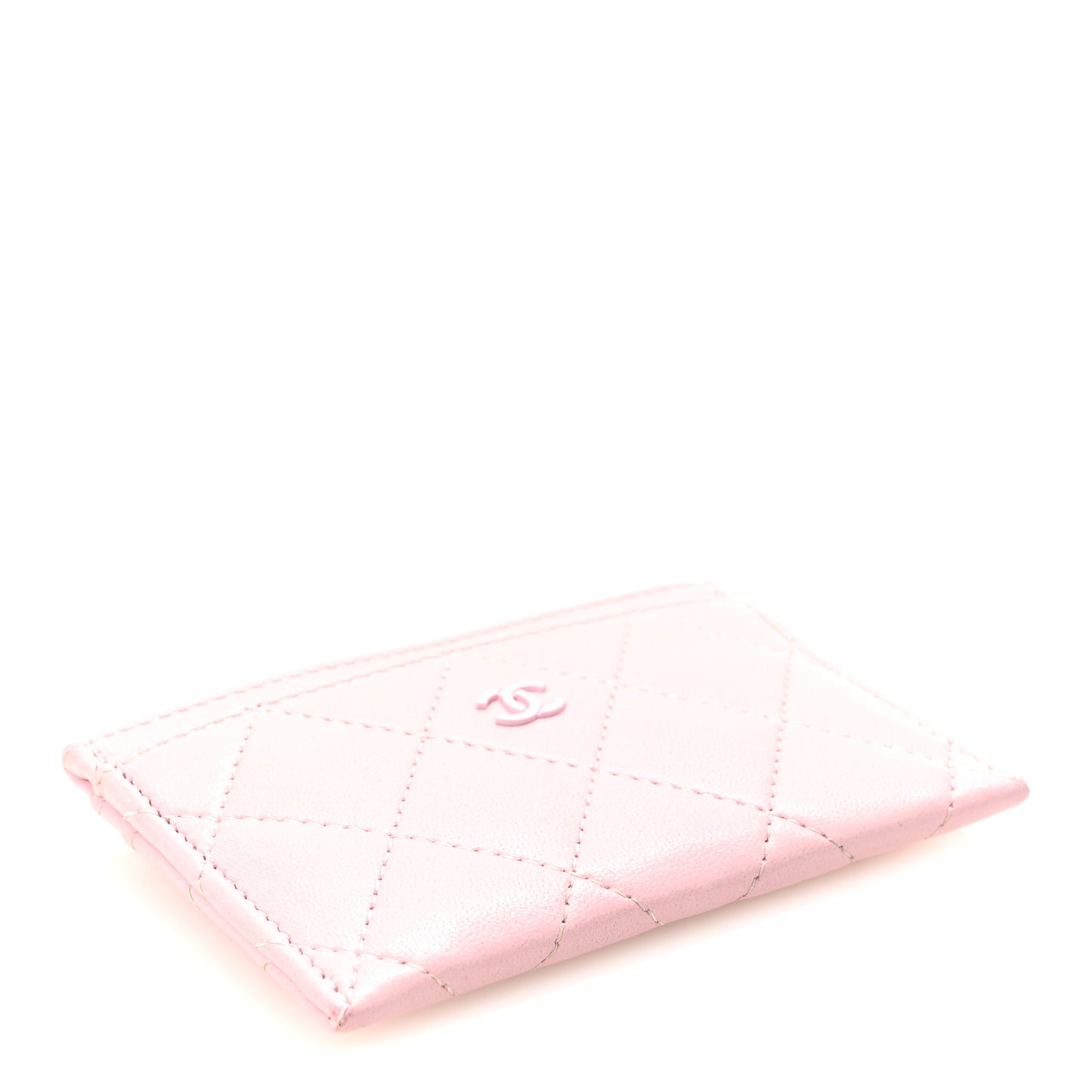 Calfskin Quilted Card Holder Light Pink