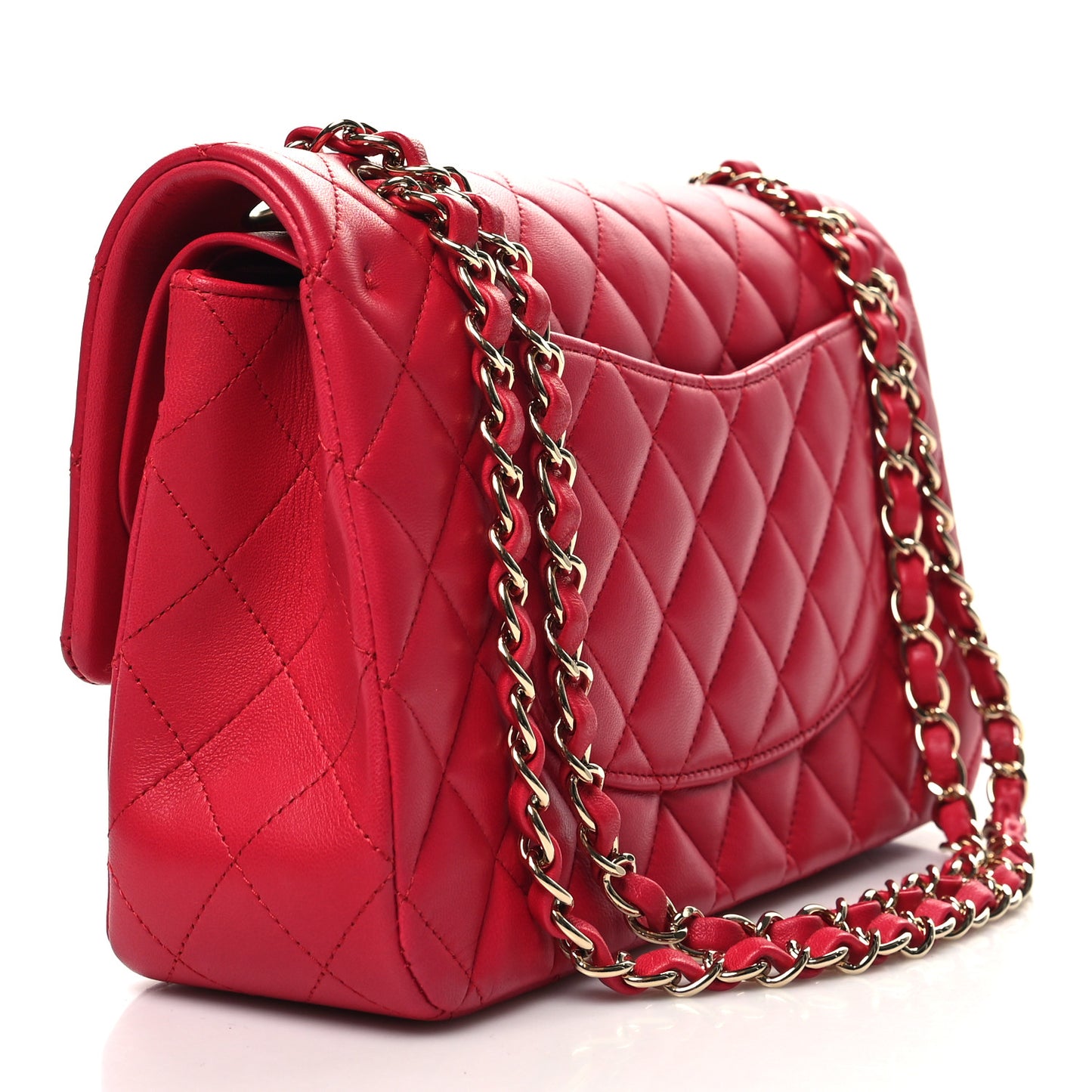 Lambskin Quilted Medium Double Flap Red