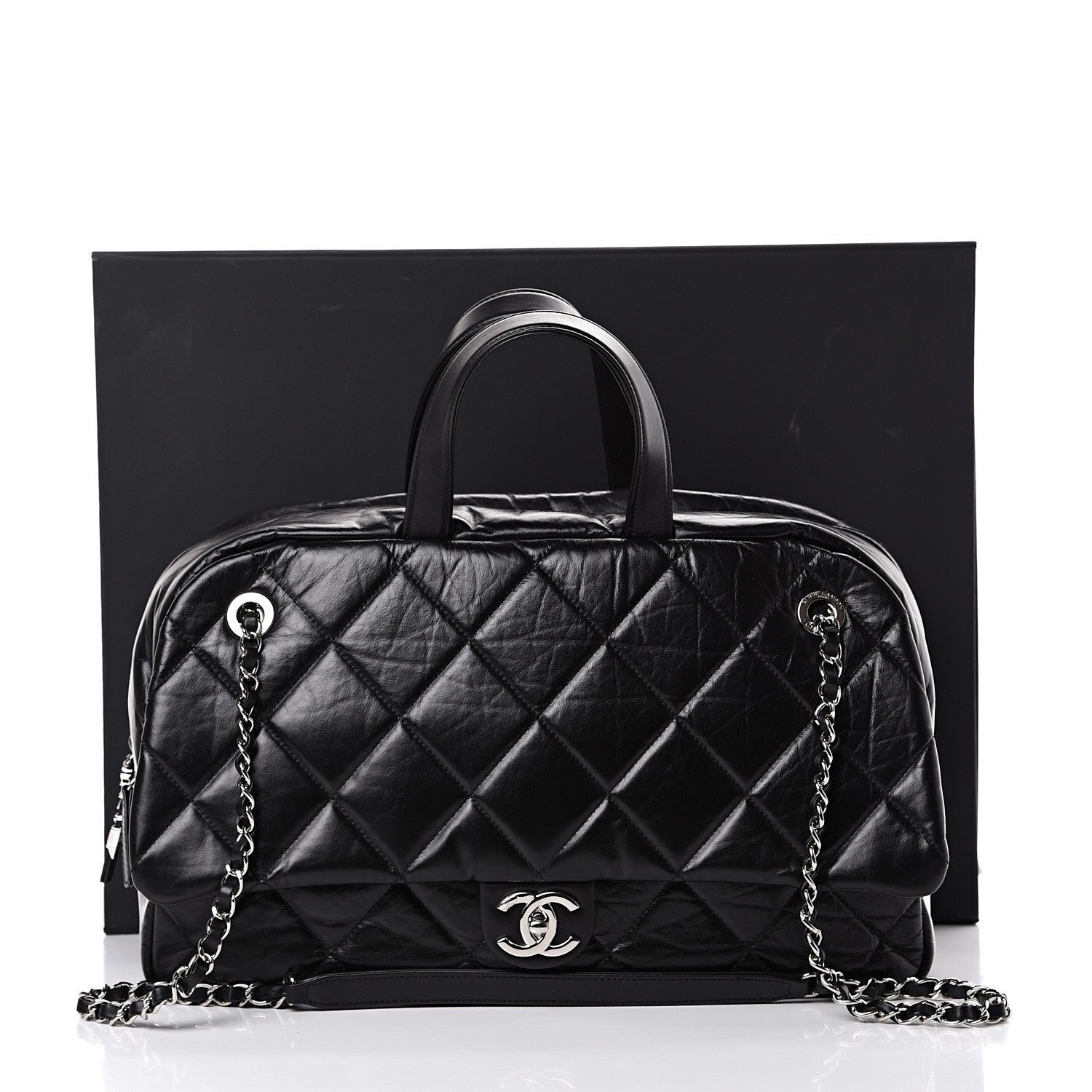 Chanel Aged Calfskin Quilted Medium Express Bowling Bag Black 10 of 10