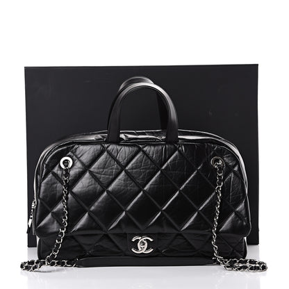 Chanel Aged Calfskin Quilted Medium Express Bowling Bag Black 10 of 10