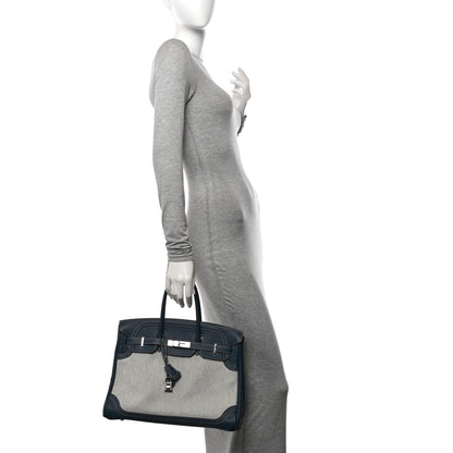 Hermes Swift Toile Ghillies Birkin 35  Bleu Saphir 2 of 13