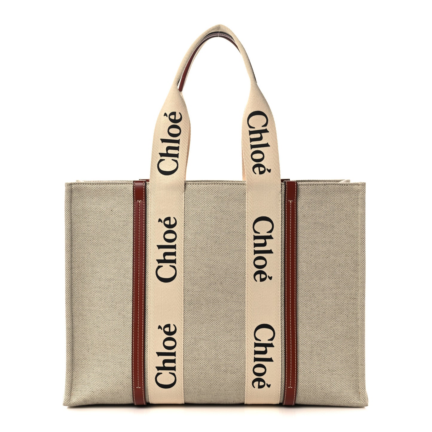 Cotton Calfskin Large Woody Ribbon Tote White Brown
